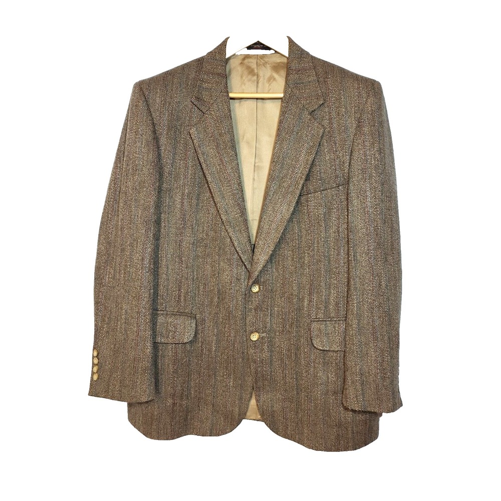LeMar‎ Clothes Brown Tweed Red Blue Threads 2 Button Front 1 Vent Wool USA 44